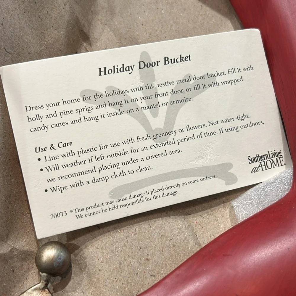 NIB Southern Living at Home Holiday Door Bucket Stocking Metal Christmas NEW